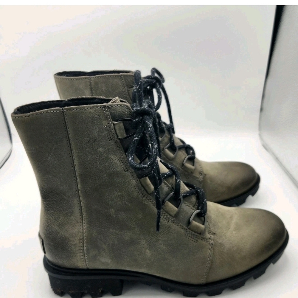 Sorel Phoenix Combat Boots Green Gray Leather Ankle Waterproof Lace Up 8.5